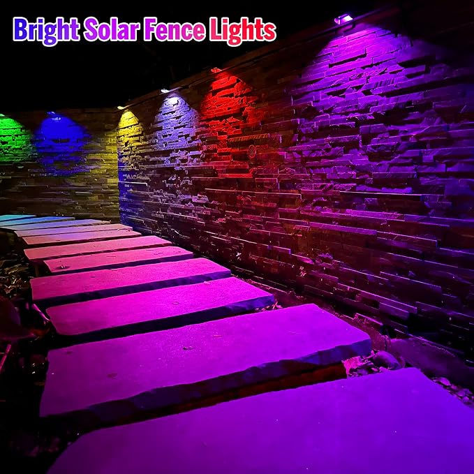 Solar Fence Lights, Warm White & RGB Fence Lights Outdoor Step Lights Outdoor - Image 2