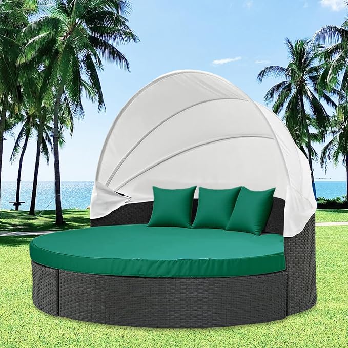 MICTONY Outdoor Daybed Cushion Cover, Sun Bed Round Cushion ONLY, Ink Green - Image 7