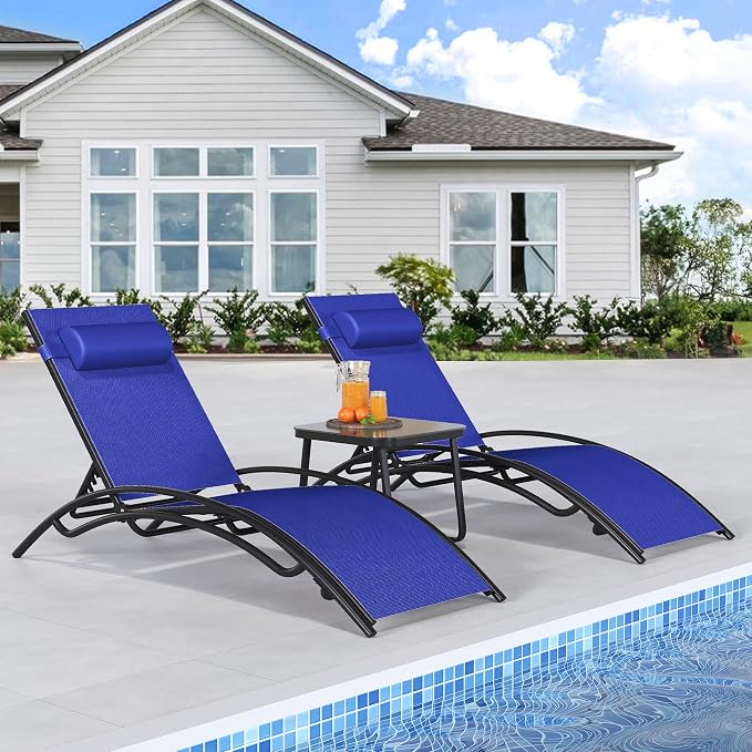 YITAHOME Outdoor Chaise Lounge Chair Set of 3, Pool Lounge Chairs - Image 9