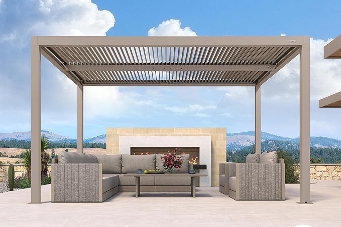 PURPLE LEAF Louvered Pergola 10' × 13' Outdoor Hardtop Gazebo Adjustable by PURPLELEAF