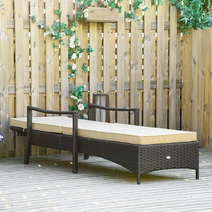 Outsunny Wicker Chaise Lounge, 4 Position Adjustable Backrest and Cushions - Image 7