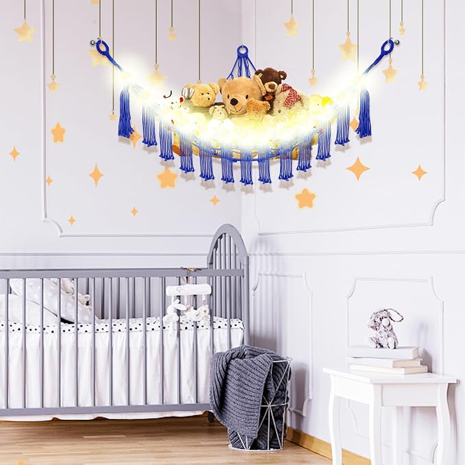 Stuffed Animal Hammock with LED Light, Large Stuffed Animals Storage Corner - Image 2