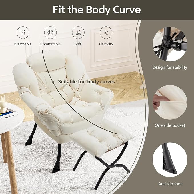 Lazy Chair with Folding Ottoman Modern Large Accent Chair, Contemporary Lounge - Image 4