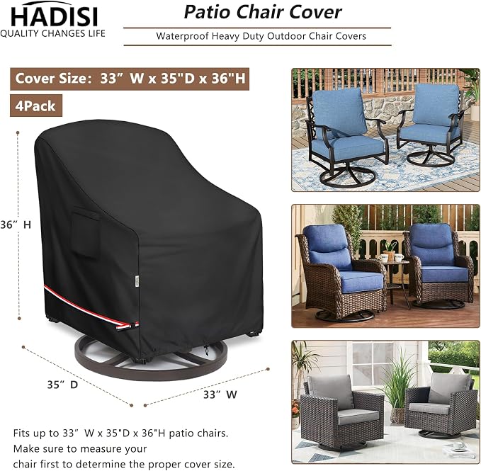 Patio Chair Covers for Outdoor Furniture Waterproof 4 Pack, Heavy Duty - Image 2