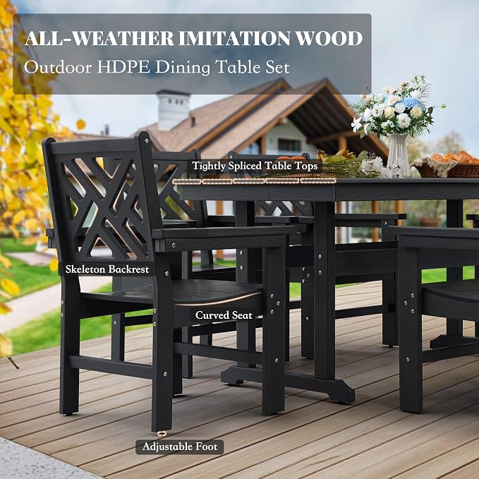 HDPE Outdoor Dining Set, 10-Piece Outdoor Table and Chairs Include 8 Dining - Image 3