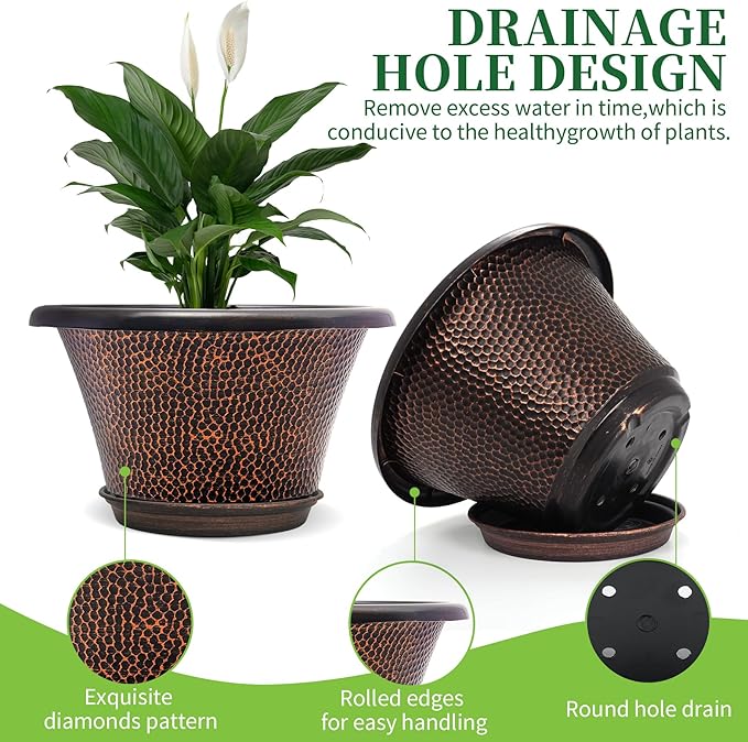 Quarut 12 Inch Pots for Plants, 4 Pack Large Flower Pots - Image 3