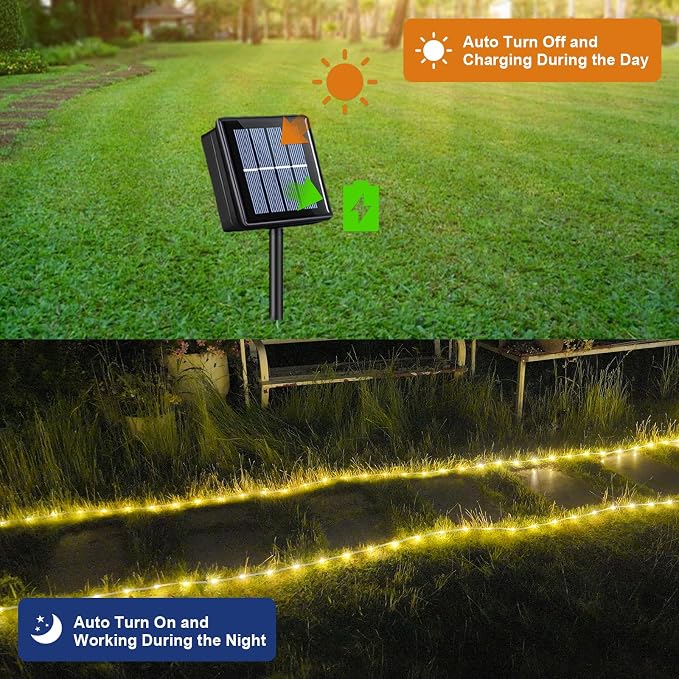 QITONG Warm White Solar Rope Lights, 2 Pack Each 33ft 100 LED String Light - Image 4