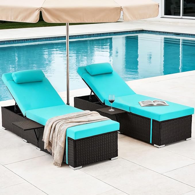 Outdoor Chaise Lounge with Adjustable Backrest Set of 2, 6-Position Reclining - Image 7