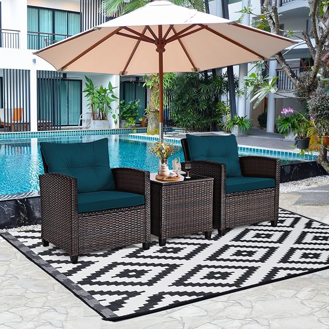 Tangkula 3 Pieces Patio Furniture Set, PE Rattan Wicker 3 Pcs Outdoor Sofa Set - Image 3