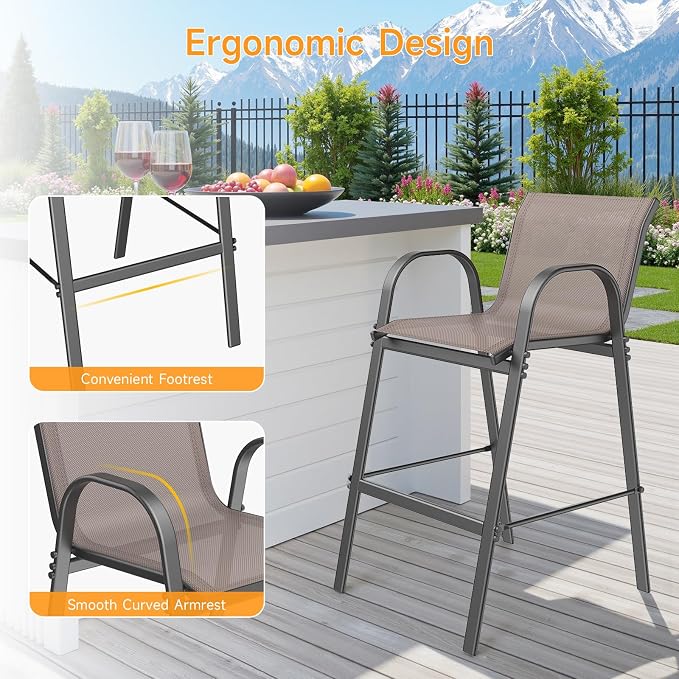 ONBRILL Outdoor Bar Stool Set of 4, Patio Bar Chairs - Image 6