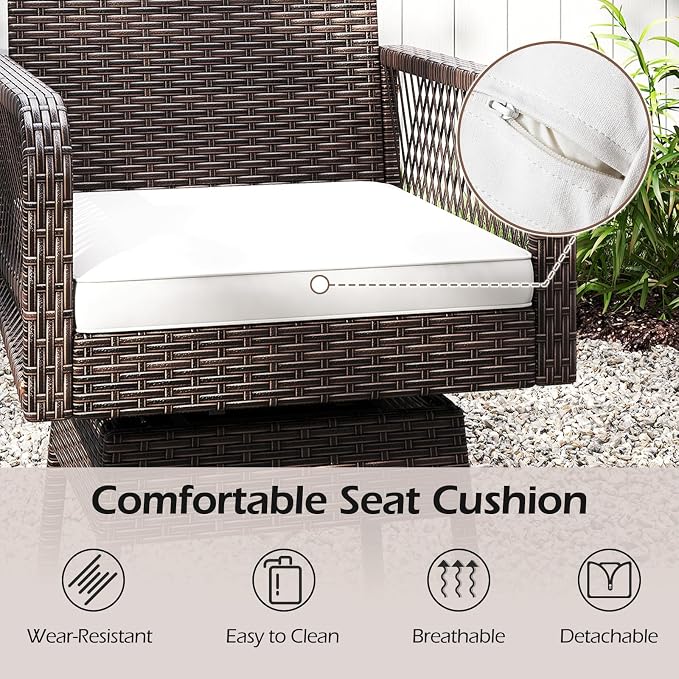 COSTWAY Outdoor Wicker Bar Stools, Armrest and Backrest, Patio Bar Height Chairs - Image 4