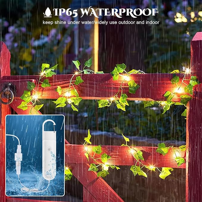 Vine with Fairy Lights Rechargeable, 6.56ft Ivy Leaf with 20 LED, 8 Mode and - Image 7