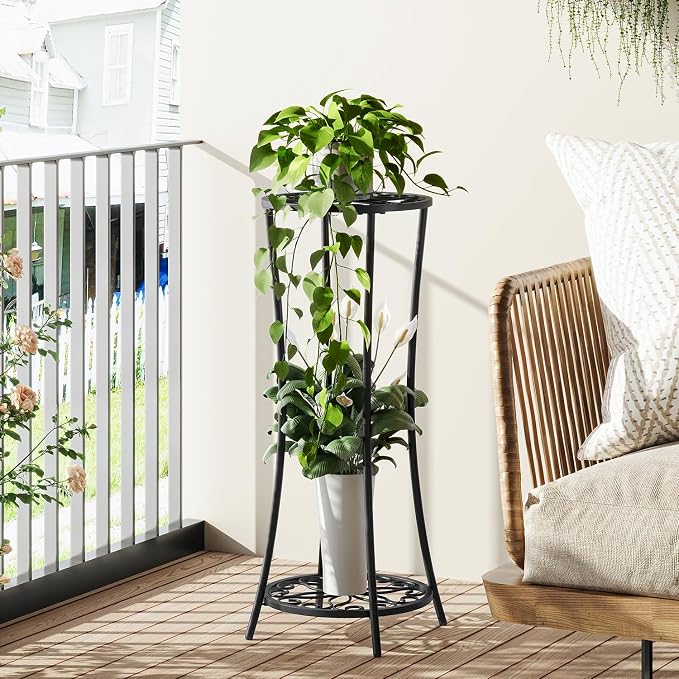 YINMIT Plant Stand Indoor Outdoor, 2 Tier Metal Potted Holder Rack, Flower Pot - Image 4
