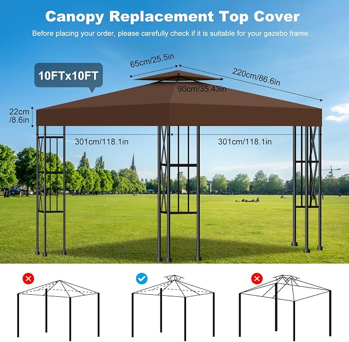 10x10 Canopy Replacement Top Cover Canopy Top Replacement Double Layer Vented - Image 3