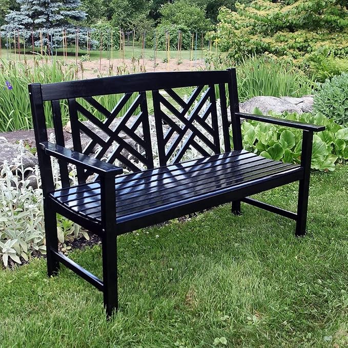 Achla Designs Fretwork Garden Bench, 4 ft Black - Image 4