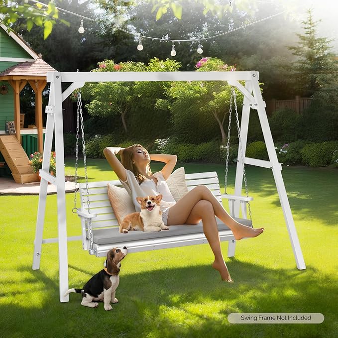VINGLI Wooden Porch Swing, Heavy Duty 880 LBS Hanging Patio Bench - Image 5