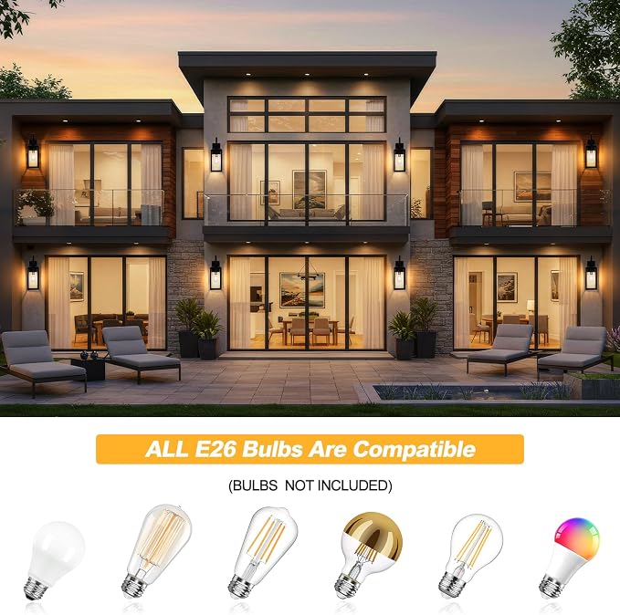 19" Large Outdoor Wall Light Fixtures, 2 Pack Black Exterior Light Fixtures - Image 5