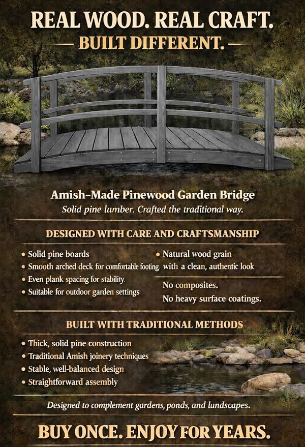 8 FT Grey Amish Made Garden Bridge - Image 3
