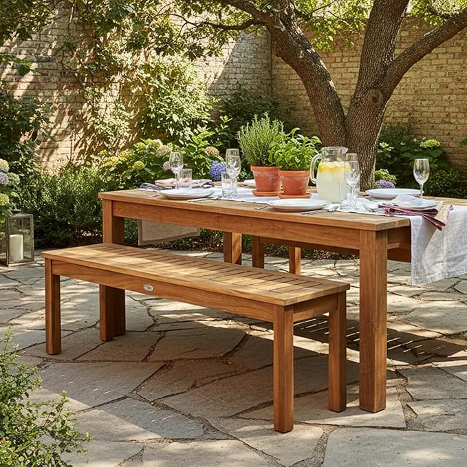 Tangkula 52 Inches Acacia Wood Outdoor Bench, Wood Bench - Image 5