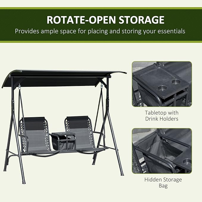 Outsunny 2-Seat Patio Swing Chair, Outdoor Canopy Swing Glider - Image 5