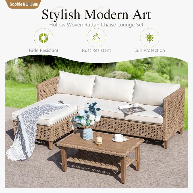 Sophia & William Boho Rattan Patio Sectional Set - Image 2