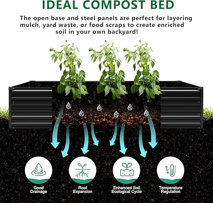 8x4x1.5FT Galvanized Raised Garden Bed, Vegetable Boxes-Rectangle Metal Flower - Image 3