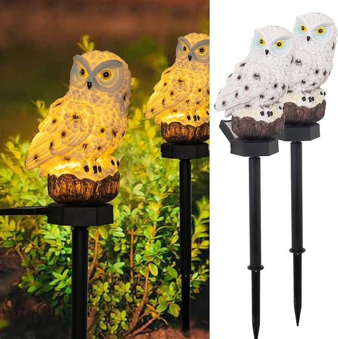 Dazzle Bright 2 Pack Owl Figure Solar LED Lights, Resin Garden Waterproof by DazzleBright