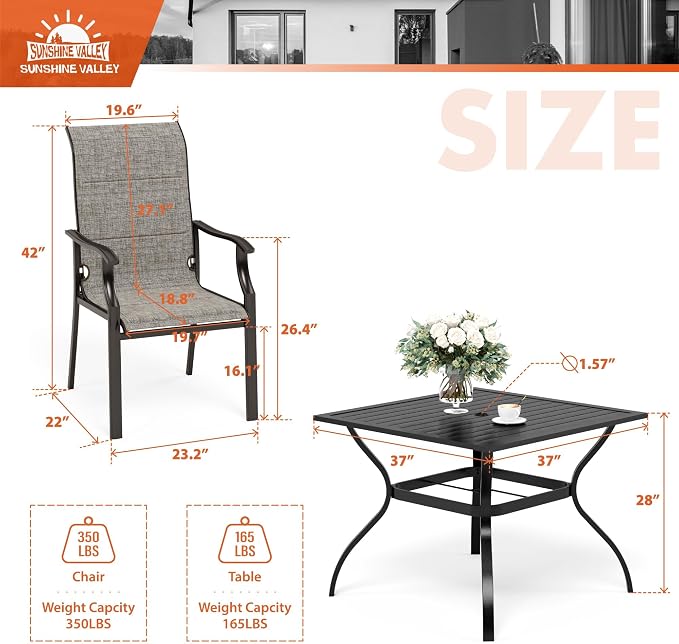 5 Piece Patio Dining Set for 4, Outdoor Table and Chairs Set - Image 6