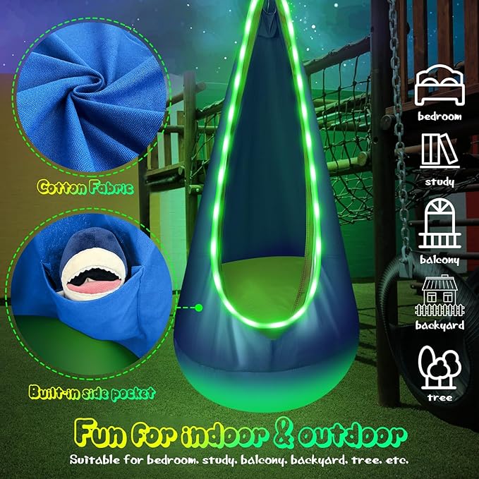 Light Up Kids Pod Swing Seat, Upgraded Kids Hanging Hammock Swing - Image 6