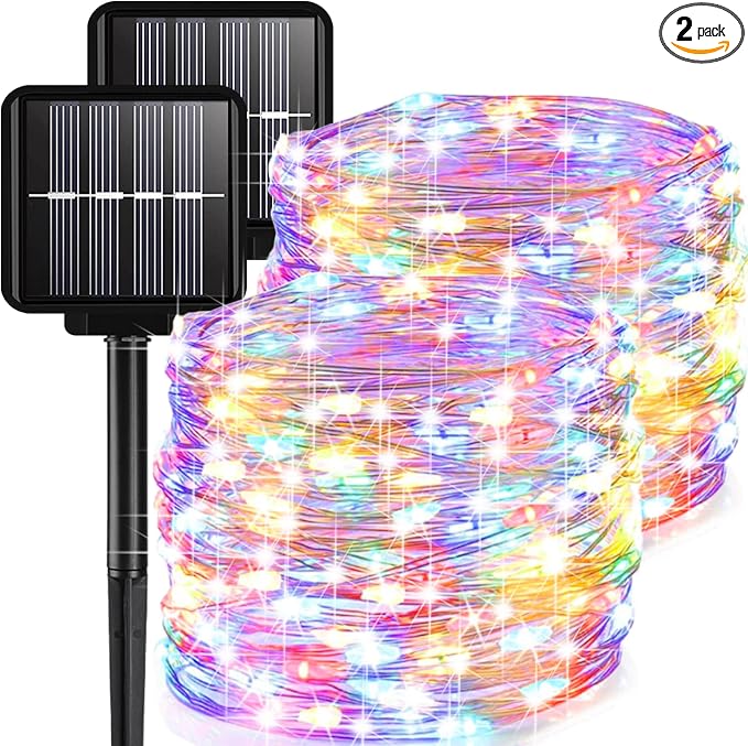 2 Pack Solar Fairy Lights Outdoor, 33 Feet 100 LEDs 8 Modes String Lights by ALENEY