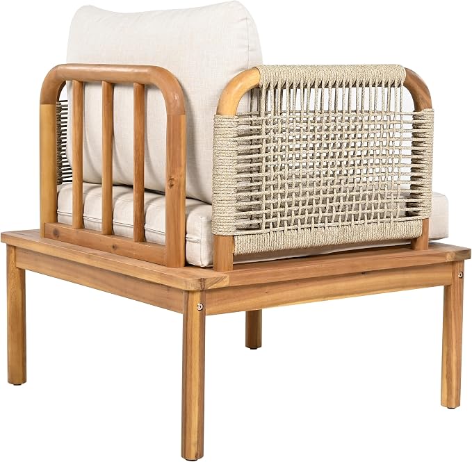 Outdoor Armchair, Acacia Wood and Rope Club Chair - Image 5