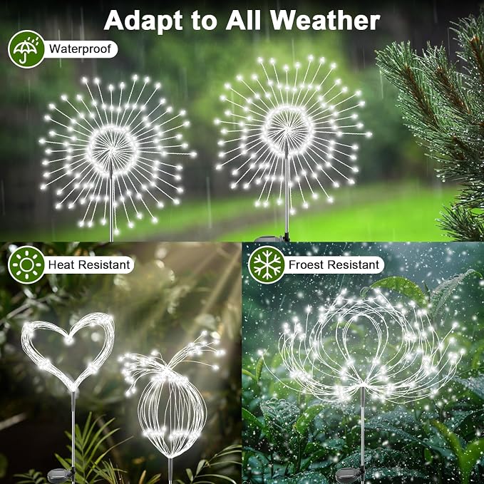 Solar Garden Lights Outdoor, 6 Pack 120 LED Twinkling Firework Lights Decorative - Image 3