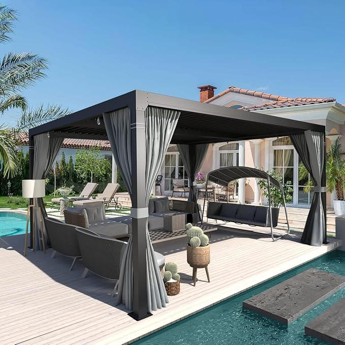 EROMMY Louvered Pergola 10' x 12', Outdoor Aluminum Pergola - Image 7
