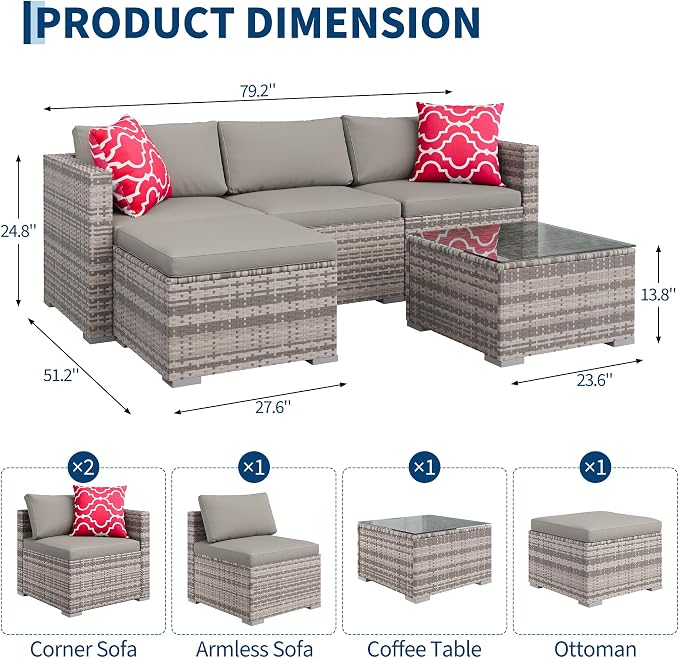 GAOMON 5-Piece All-Weather Patio Furniture Set, Convertible Outdoor Sectional - Image 2