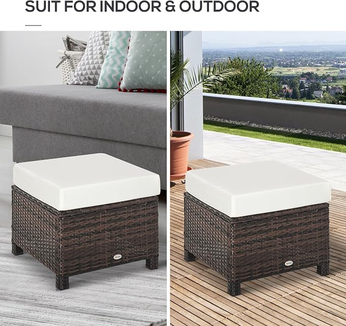 Outsunny 20" Patio Wicker Ottoman, Additional Seating, Side Table - Image 8