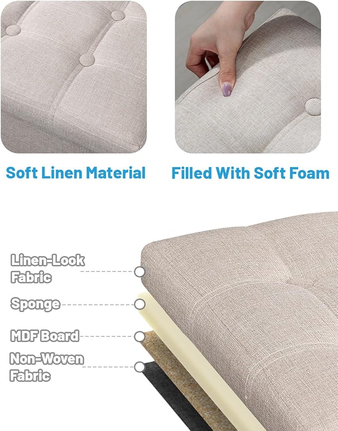 AmasSmile Beige Ottoman with Storage, Foot & Leg Rest Stools Small Cute Stool - Image 5