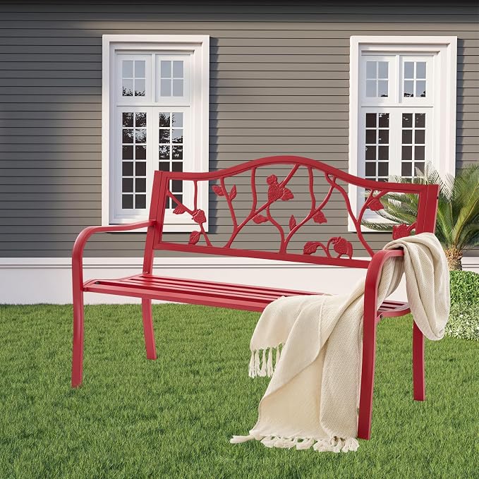 50" Outdoor Garden Bench, Cast Iron Metal Outdoor Benches Weatherproof - Image 6