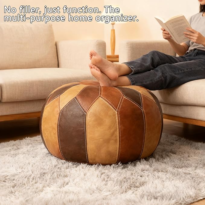 Thgonwid Unstuffed Moroccan Faux Leather Pouf Ottoman - Image 4