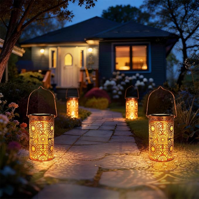 Solar Lanterns Outdoor Hanging Lantern Lights, Sunflower Metal Decor - Image 6