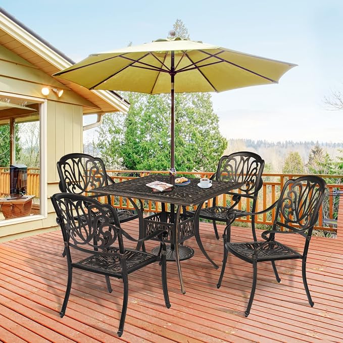 VINGLI Patio Dining Table with Umbrella Hole, Cast Aluminum Outdoor Bistro - Image 7