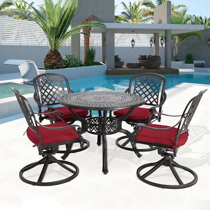 Cast Aluminum Outdoor Patio Dining Set, All Weather Outdoor Furniture Dining Set - Image 2