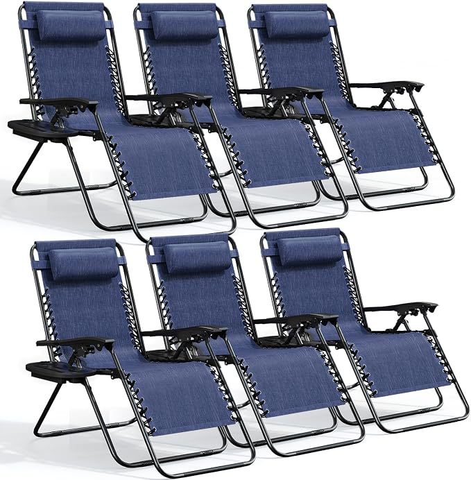 Nestl Zero Gravity Chairs Set of 6, Patio Lounge Chair Outdoor by Nestl
