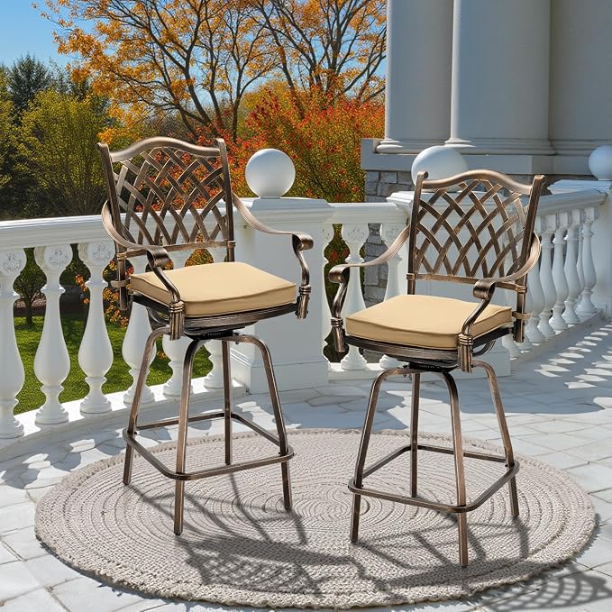 VINGLI Outdoor Swivel Bar Stools Set of 2, Cast Aluminum Patio Bar Height Chair - Image 9