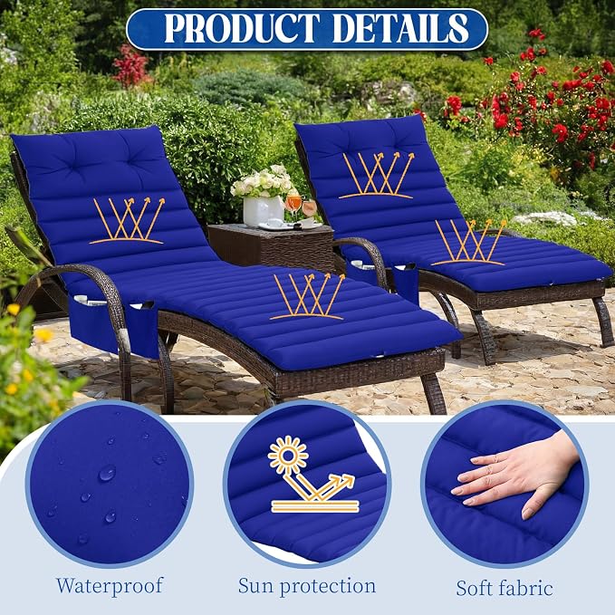 Kigley Outdoor Lounge Chair Cushions Set of 2, 72.8 x 24 x 2.3 Inch Patio - Image 4