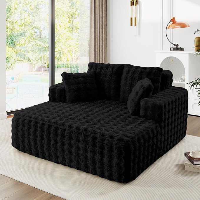 56" W Oversized Chaise Lounge Chair Indoor, Plush Faux Fur Sleeper Couch Sofa by JEEOHEY