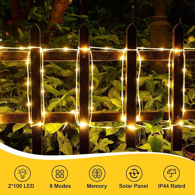 QITONG Warm White Solar Rope Lights, 2 Pack Each 33ft 100 LED String Light - Image 2