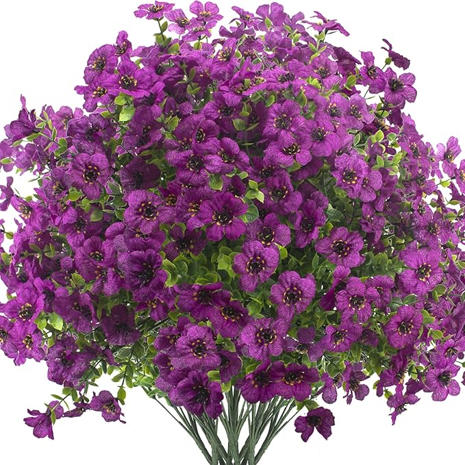 Artificial Fake Flowers for Outdoor Spring Decoration, 16 Bundles Faux Silk by Grunyia