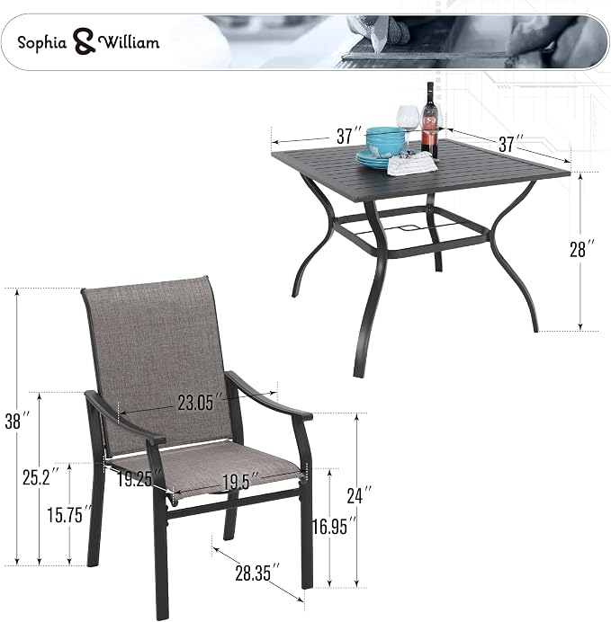Sophia & William 5-Piece Outdoor Dining Set, 4 Comfortable Textilene Chairs and - Image 7