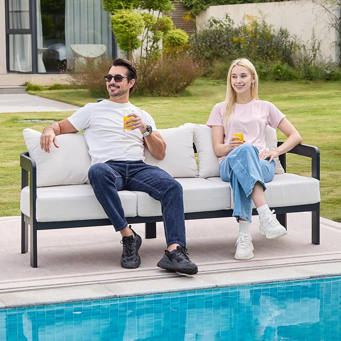 Outdoor Couch Aluminum Patio Furniture, 3-Seat All-Weather Metal Modern Patio - Image 7