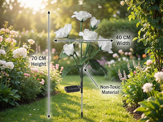 Solar Garden Rose Lights by FANCYPOP, 2 Pack Most Realistic 12 LED Flower Stake - Image 4